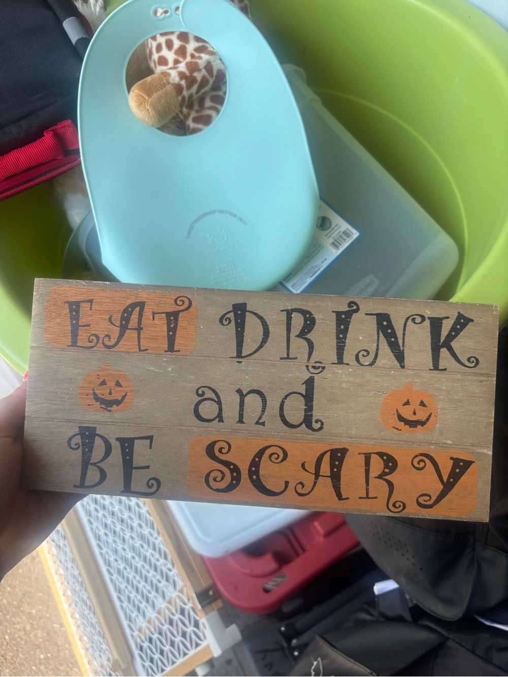 Eat Drink and Be Scary Wooden Halloween Sign - Orange & Black